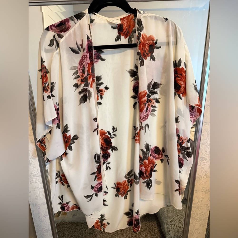 Emory Park Floral Cardigan with Red and Black Accents